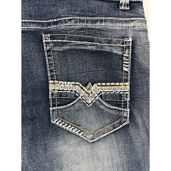 True Luck Men's Denim Jeans 40x35 Straight Leg Stonewashed Thick Stitch EUC - Picture 11 of 15